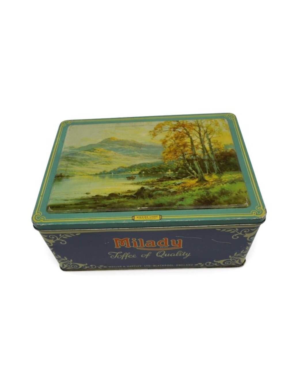 Vintage Milady Toffee Tin England Scenic Hinged Lid Storage Box 24.5"